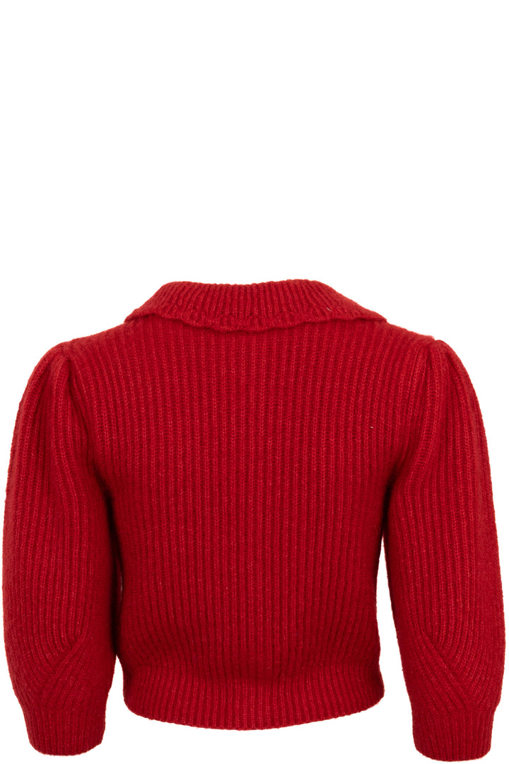 Cardigan en maille à col claudine CELINE en mohair rouge