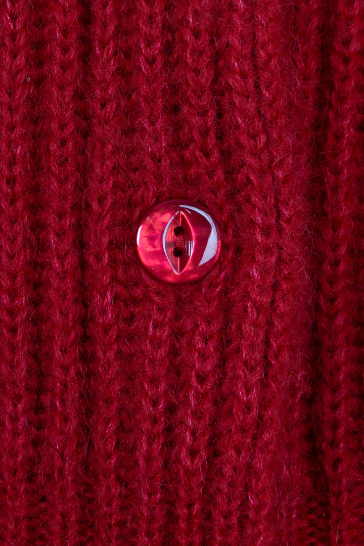 Cardigan en maille à col claudine CELINE en mohair rouge