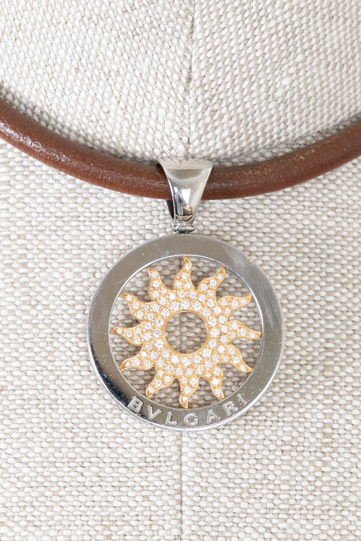 Collier ras-de-cou BVLGARI Tondo Sun en or jaune/blanc 18 carats et diamants
