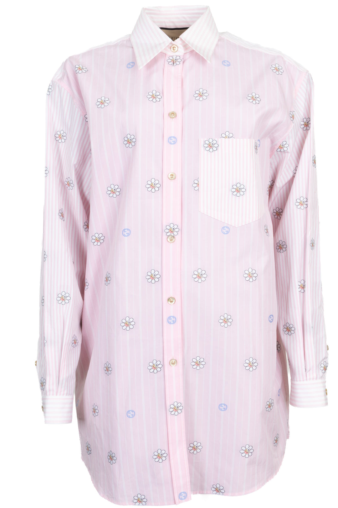 GUCCI Floral Striped Shirt Dress Cotton Pink