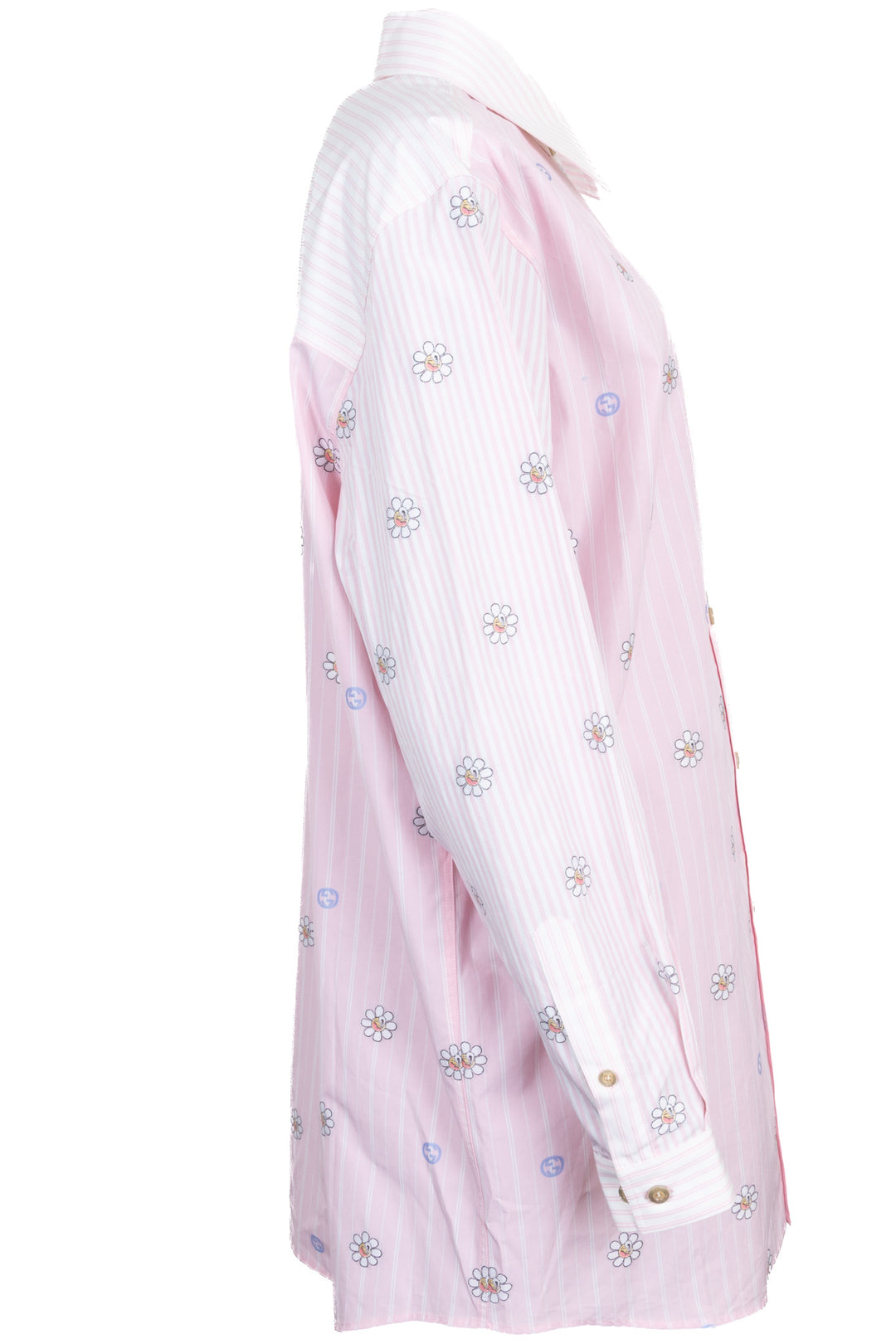 GUCCI Floral Striped Shirt Dress Cotton Pink