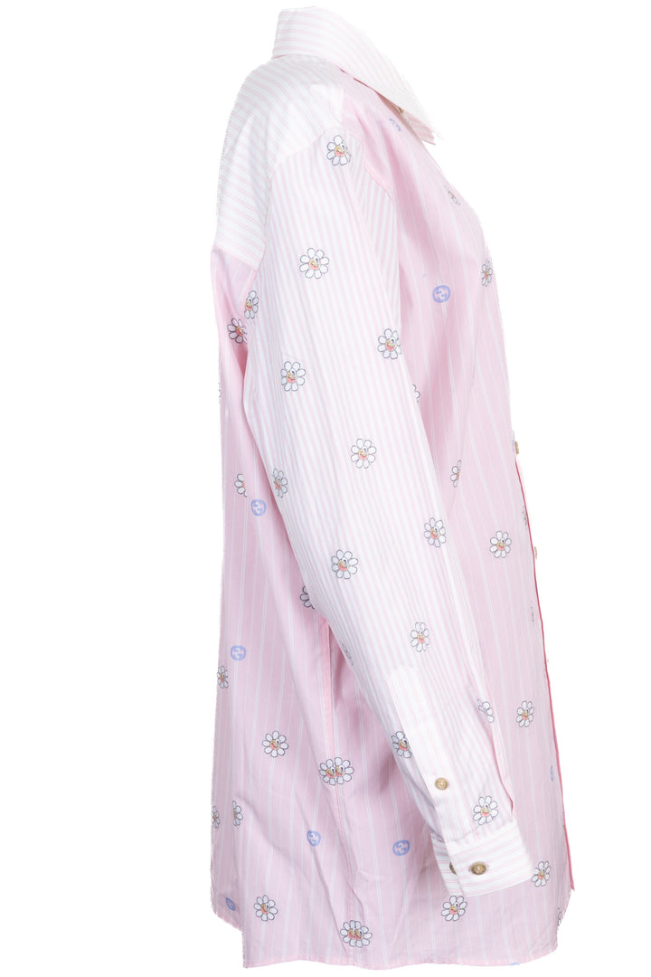 GUCCI Floral Striped Shirt Dress Cotton Pink