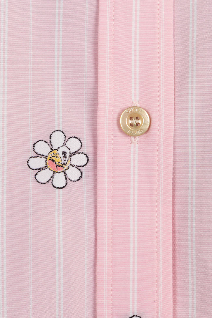 GUCCI Floral Striped Shirt Dress Cotton Pink