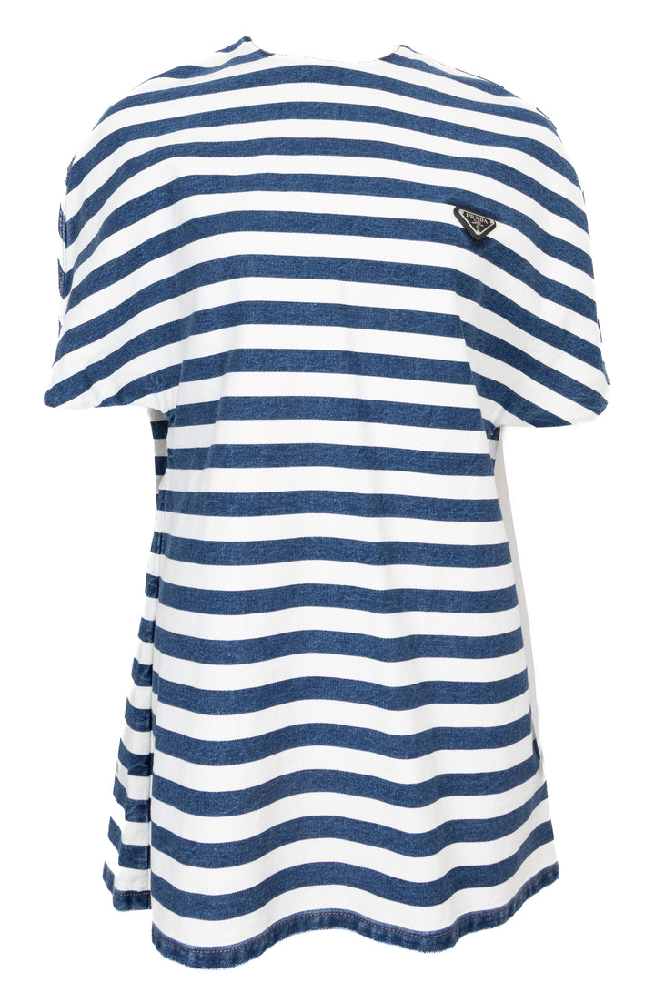 PRADA 2021 Striped Denim Mini Dress Blue
