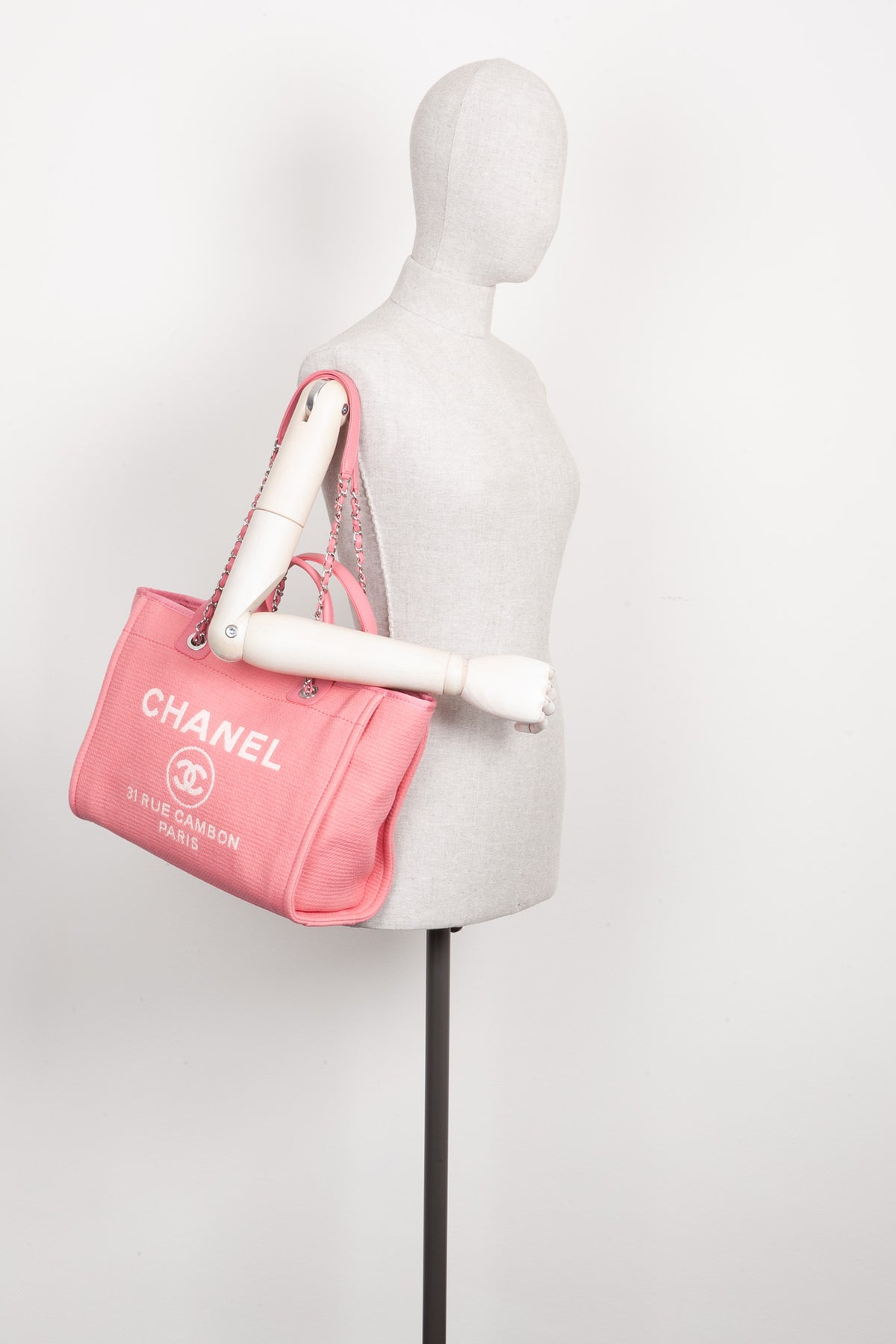 CHANEL Deauville Tote Bag Canvas Pink REAWAKE
