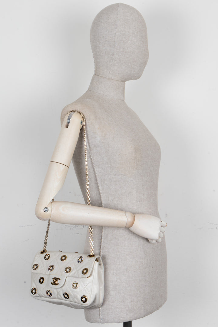 CHANEL Small Star Attitude Flap Bag Leather White