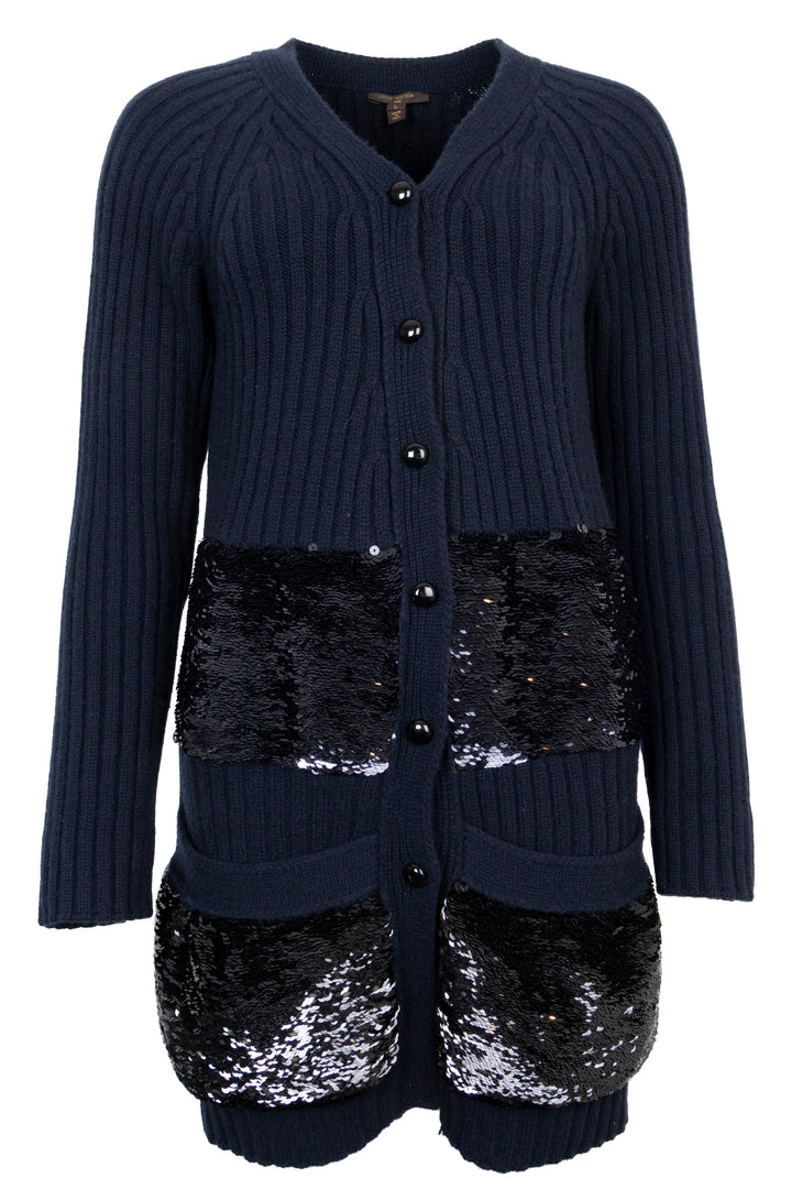 LOUIS VUITTON Sequin Pocket Knit Cardigan Cashmere Navy