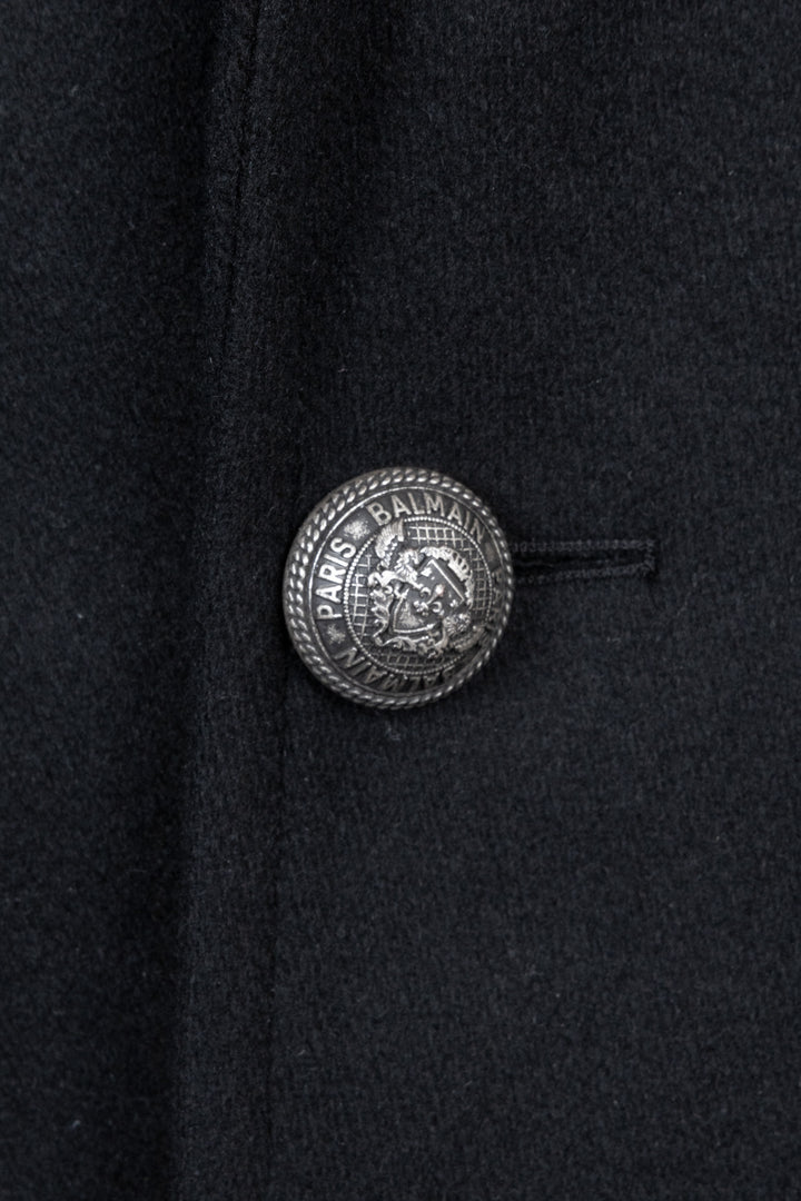 BALMAIN One-Button Wool Coat Black