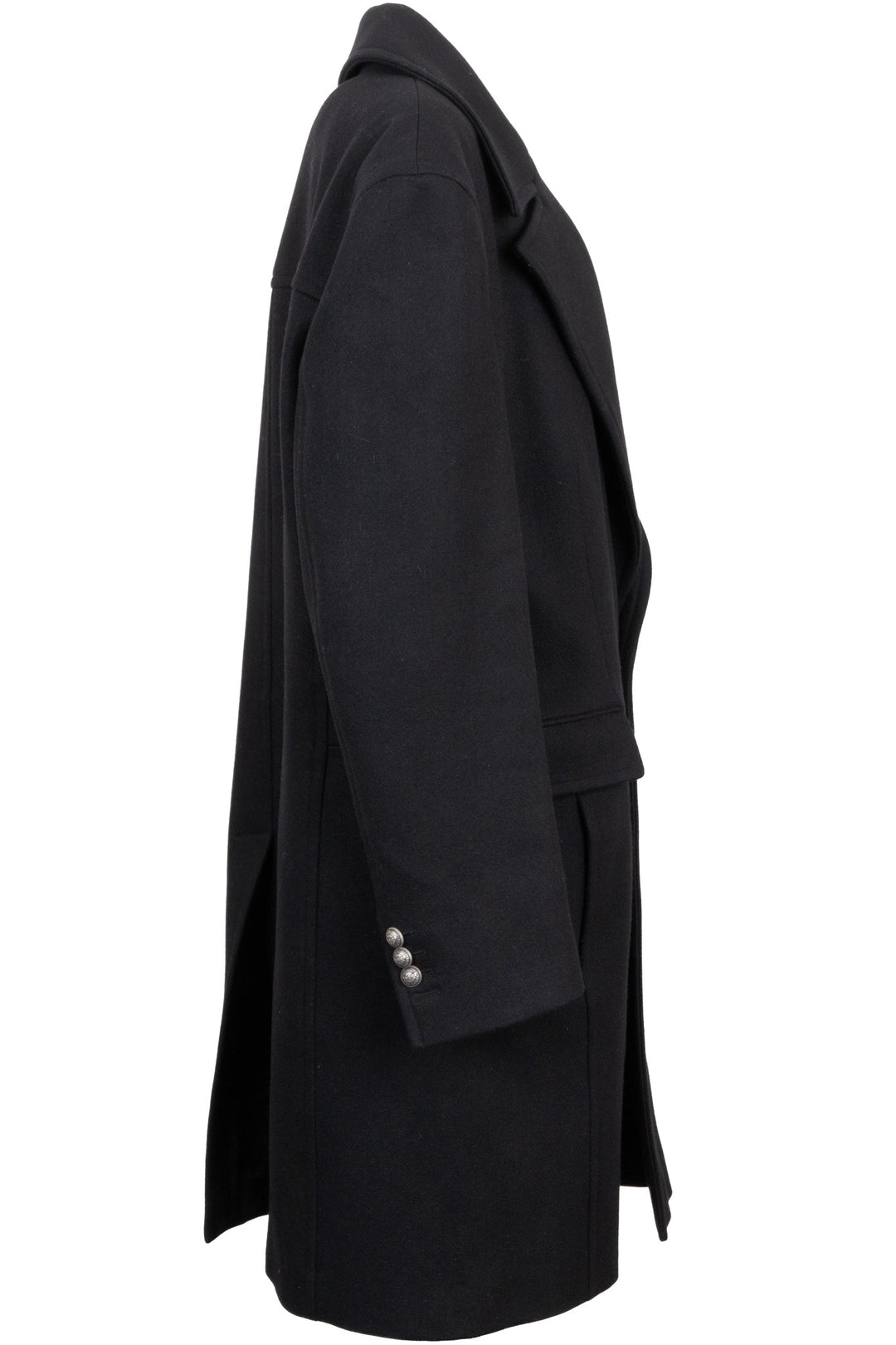 BALMAIN One-Button Wool Coat Black