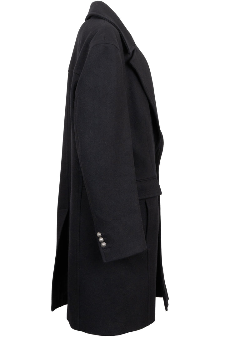 BALMAIN One-Button Wool Coat Black
