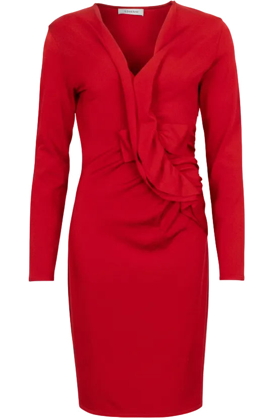 VALENTINO V Neck Ruffle Dress Red