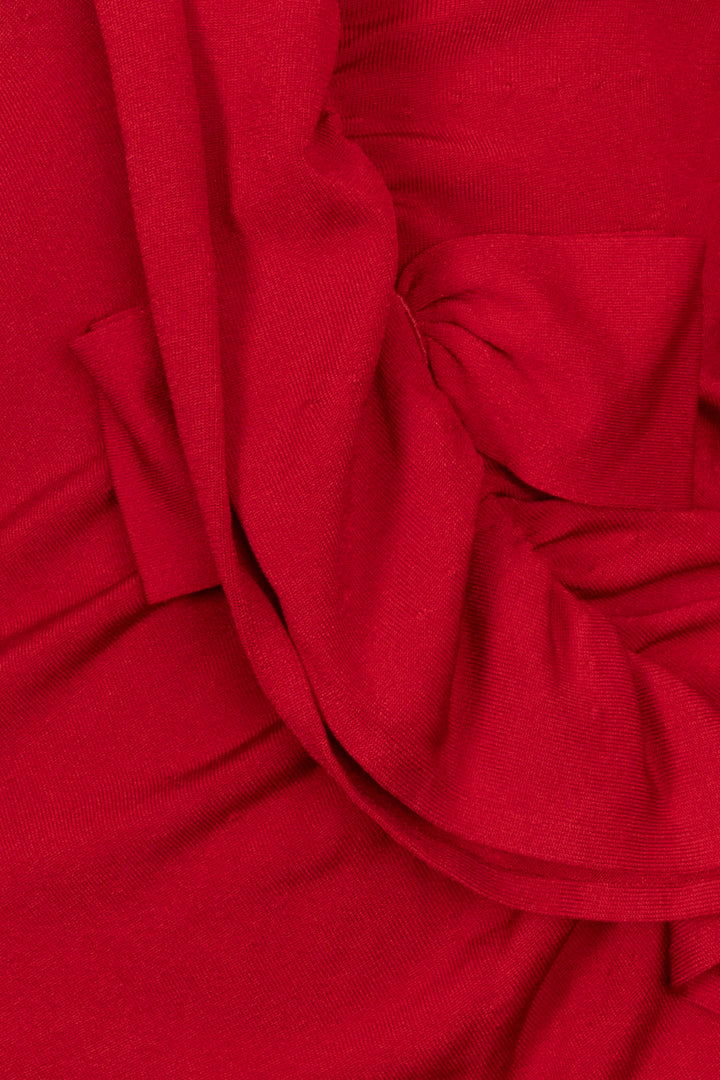VALENTINO V Neck Ruffle Dress Red
