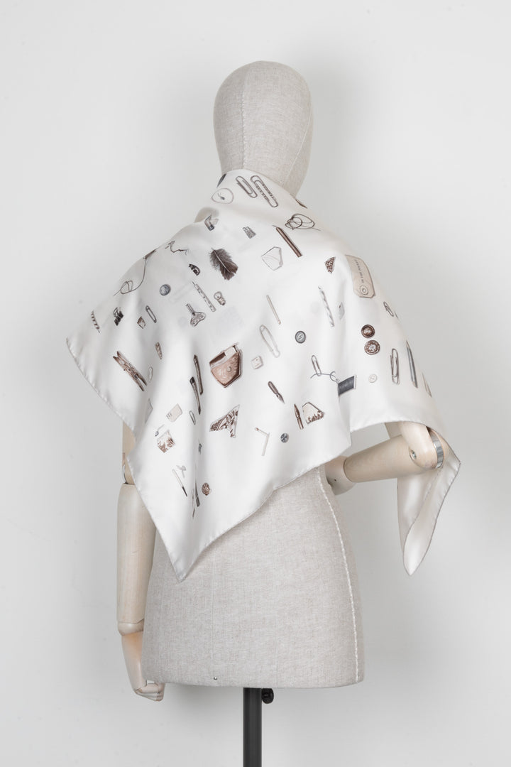HERMÈS 90 In The Pocket Scarf White Silk