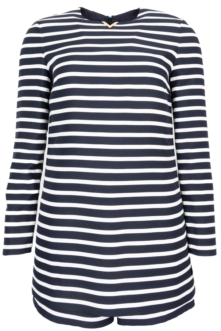 VALENTINO Striped Long Sleeve Jumpsuit Navy
