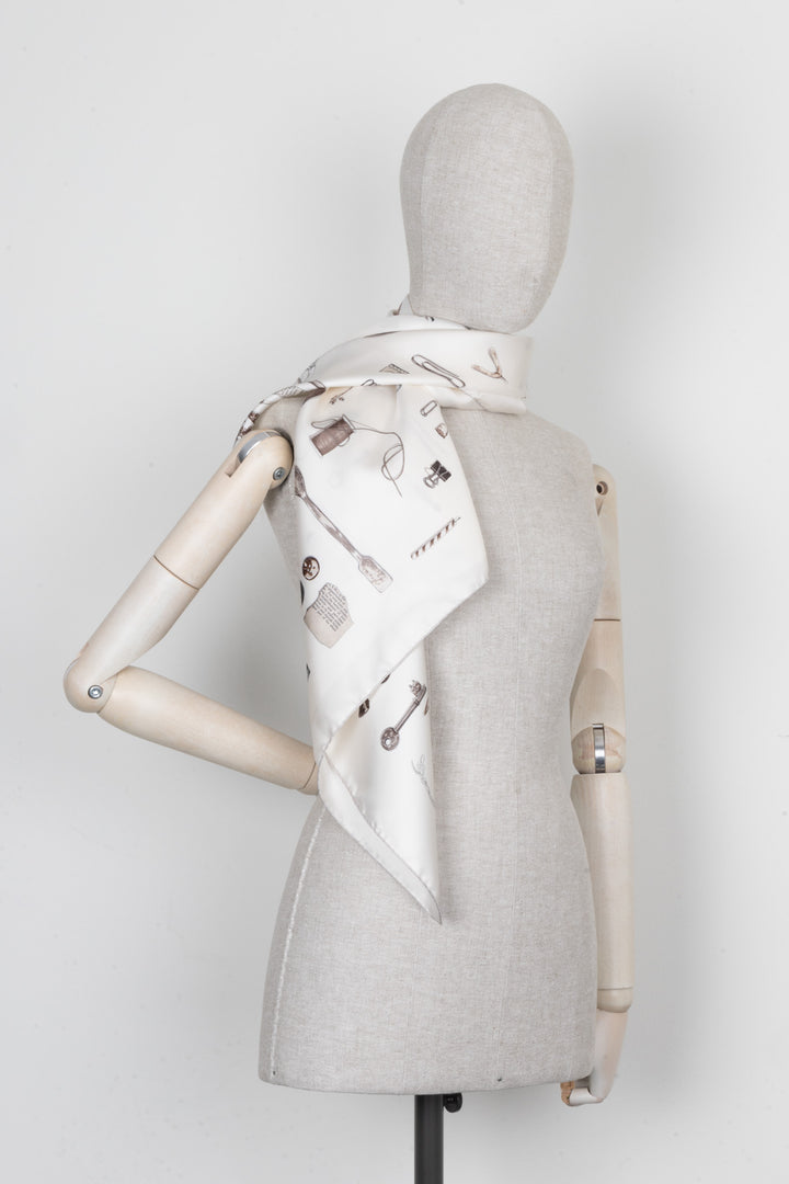 HERMÈS 90 In The Pocket Scarf White Silk