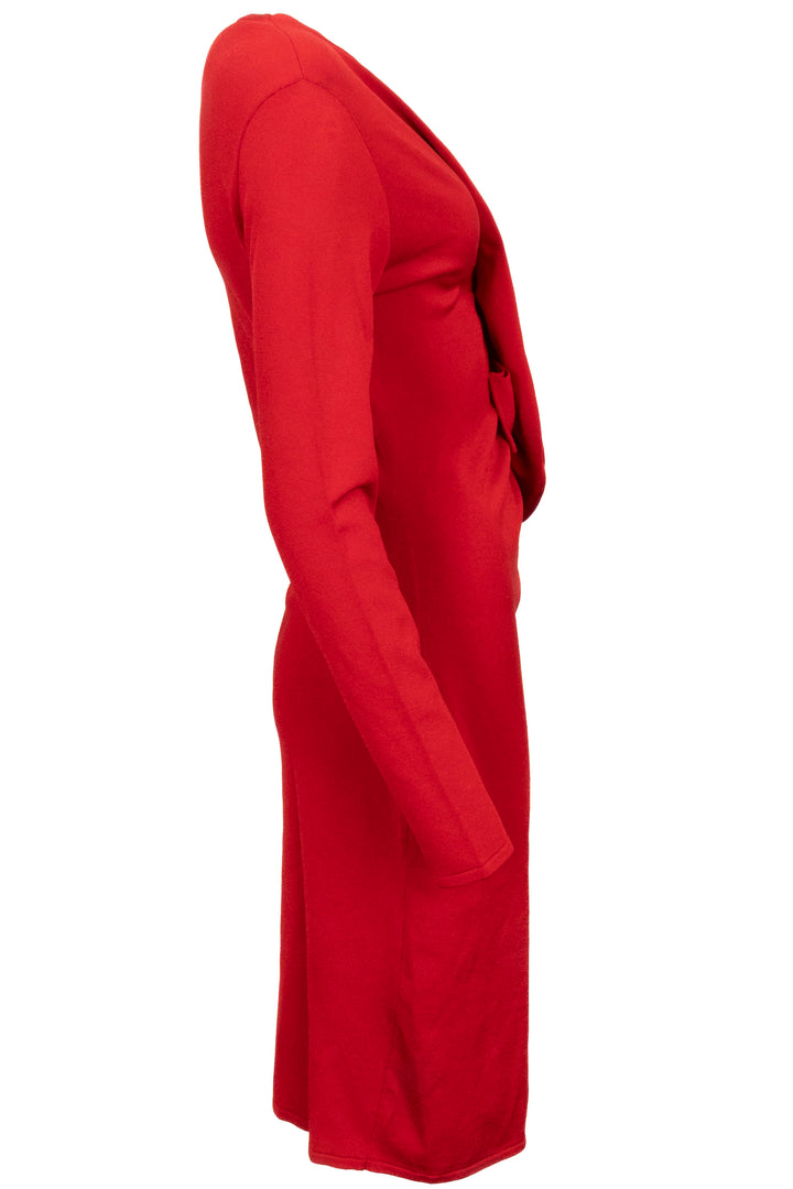 VALENTINO V Neck Ruffle Dress Red