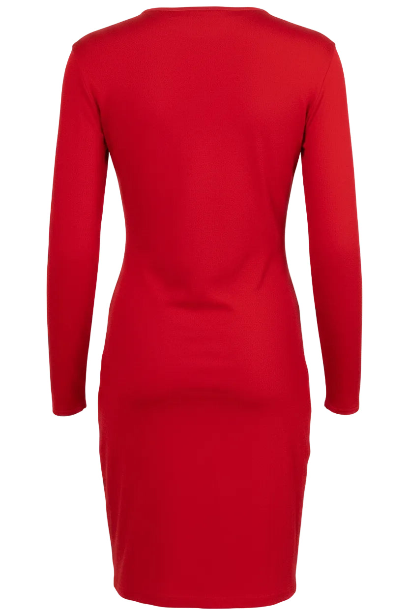 VALENTINO V Neck Ruffle Dress Red