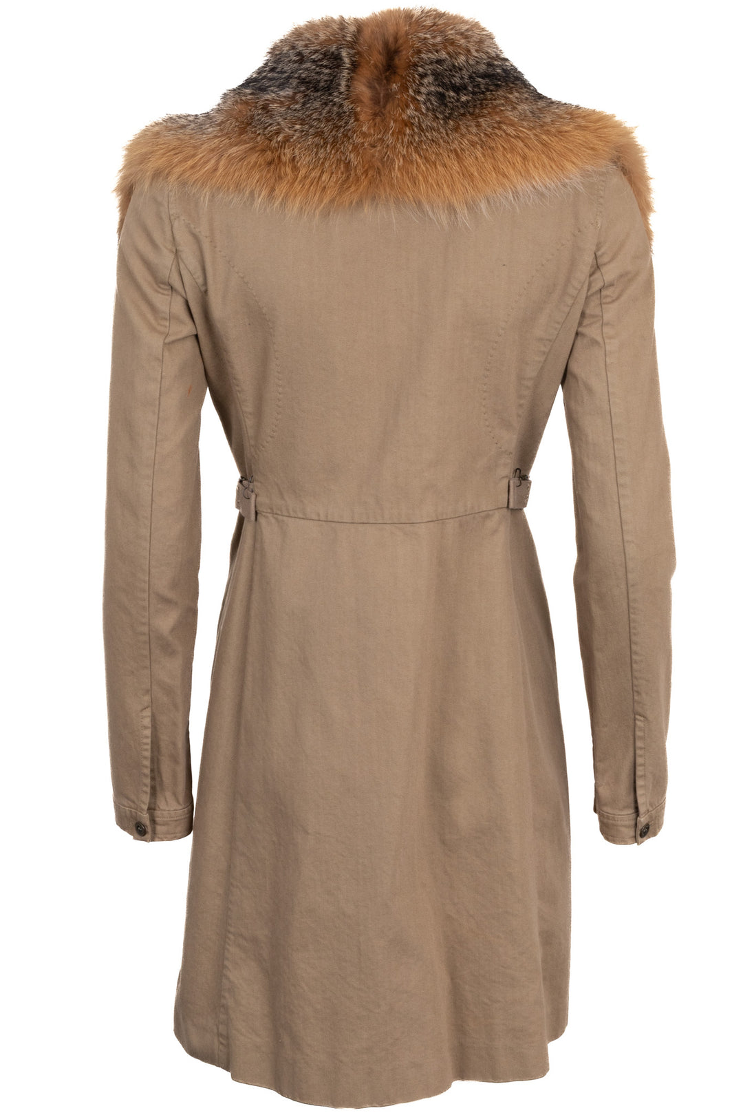 MIU MIU Vintage Runway Trench Coat with Fur Detail in Camel Cotton