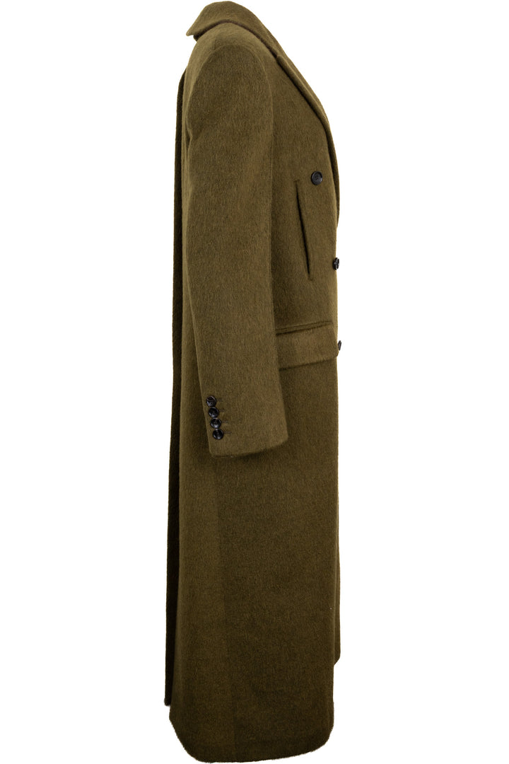 GUCCI Back Buttoned Double Breasted Coat Mohair Green