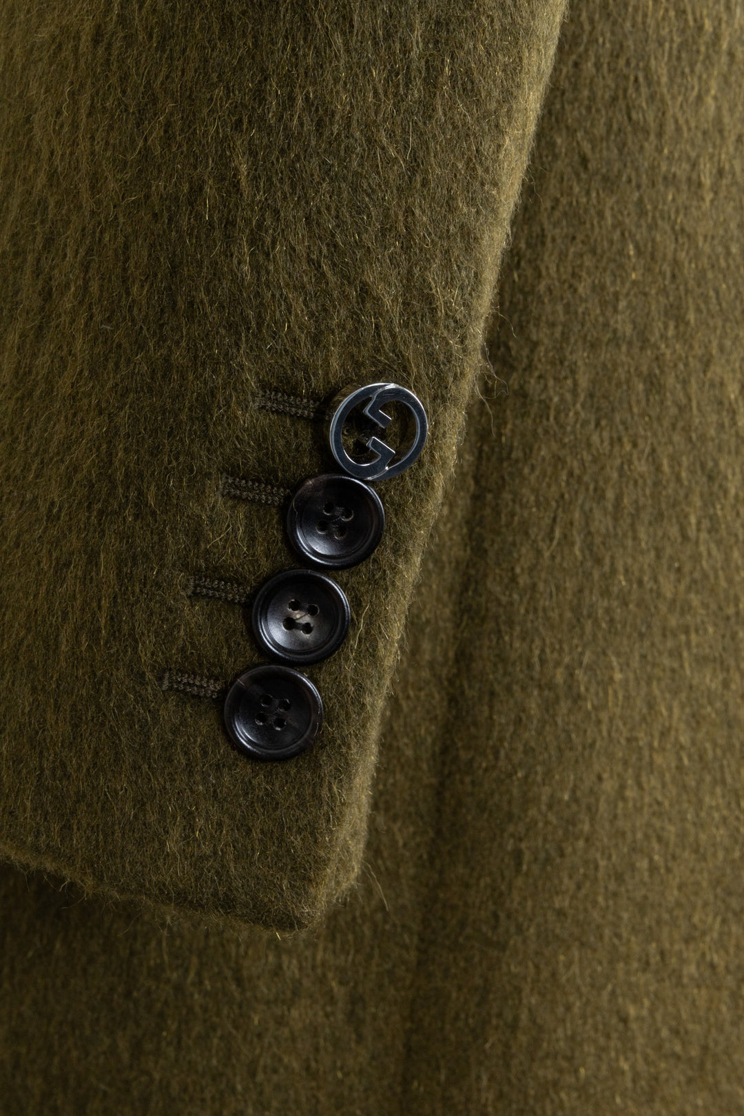GUCCI Back Buttoned Double Breasted Coat Mohair Green