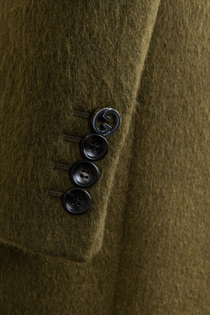 GUCCI Back Buttoned Double Breasted Coat Mohair Green
