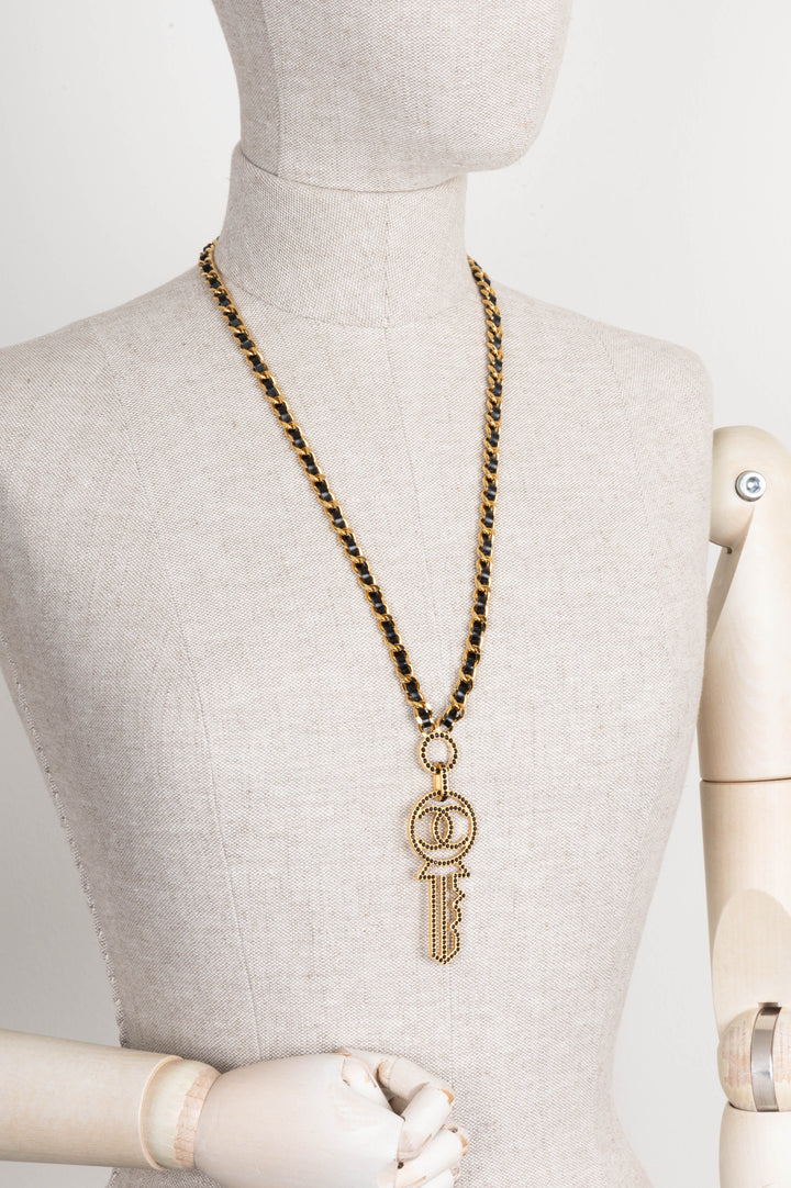 CHANEL CC Key Necklace with Black Crystals