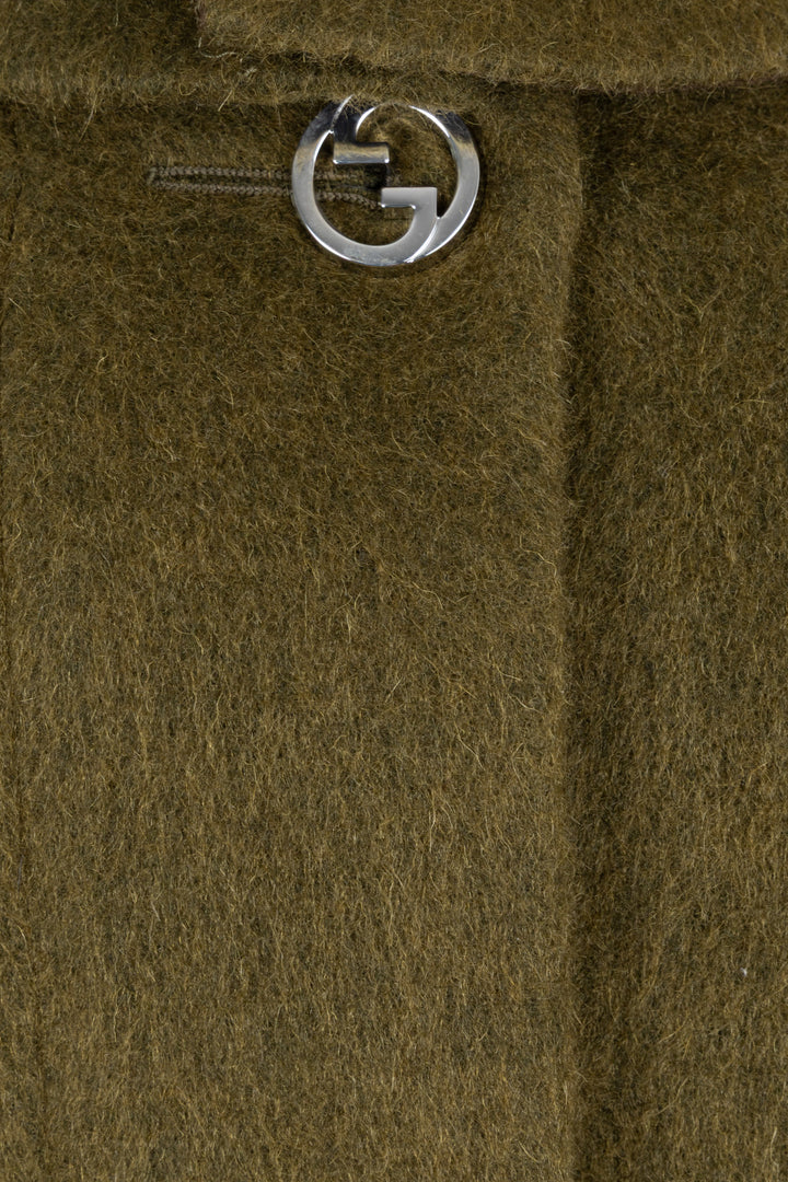 GUCCI Back Buttoned Double Breasted Coat Mohair Green