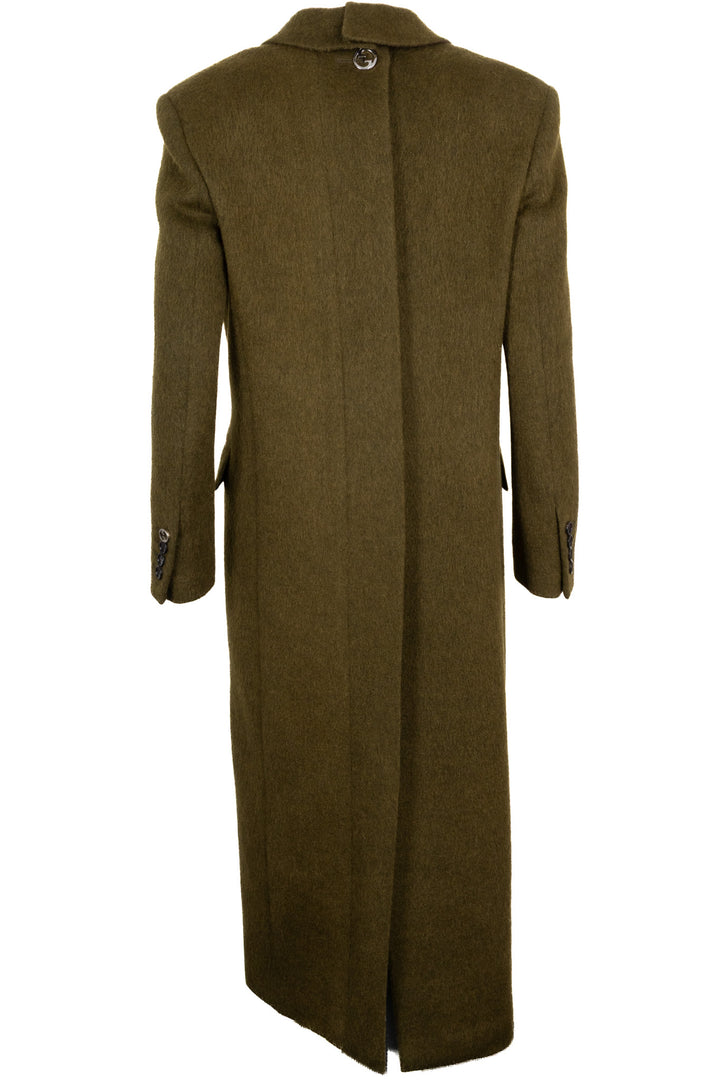 GUCCI Back Buttoned Double Breasted Coat Mohair Green