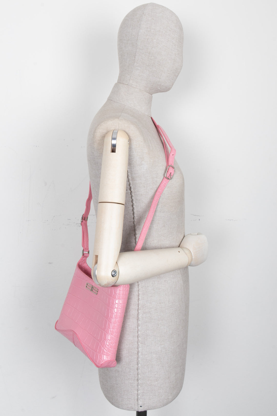 BALENCIAGA XX Hobo Bag Croco Embossed Pink