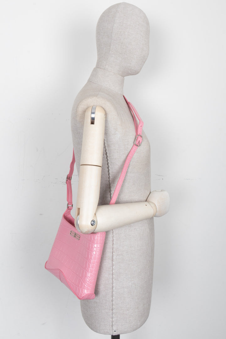 BALENCIAGA XX Hobo Bag Croco Embossed Pink