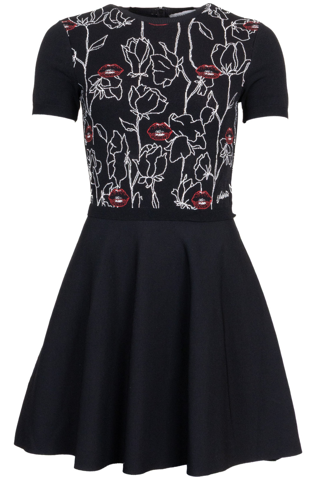 VALENTINO Lips Flared Viscose Dress Black