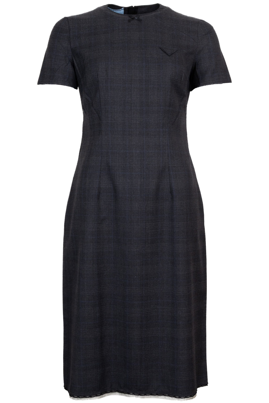 Robe PRADA 2025 courte à carreaux avec nœud, laine, gris anthracite