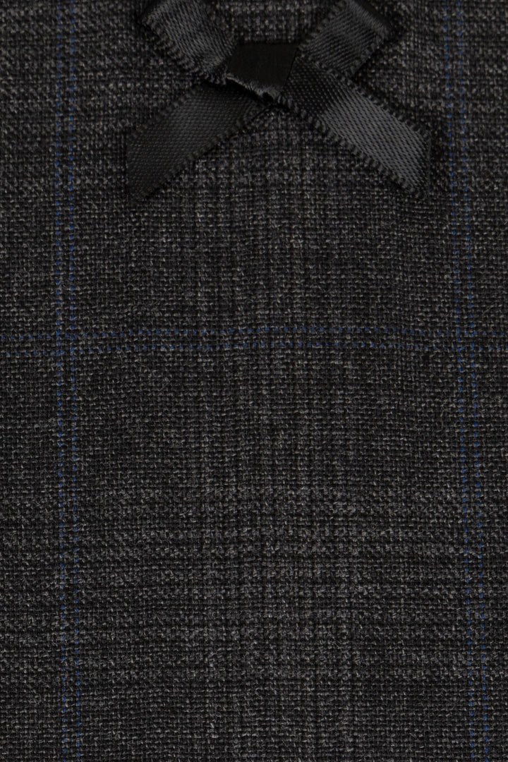 Robe PRADA 2025 courte à carreaux avec nœud, laine, gris anthracite
