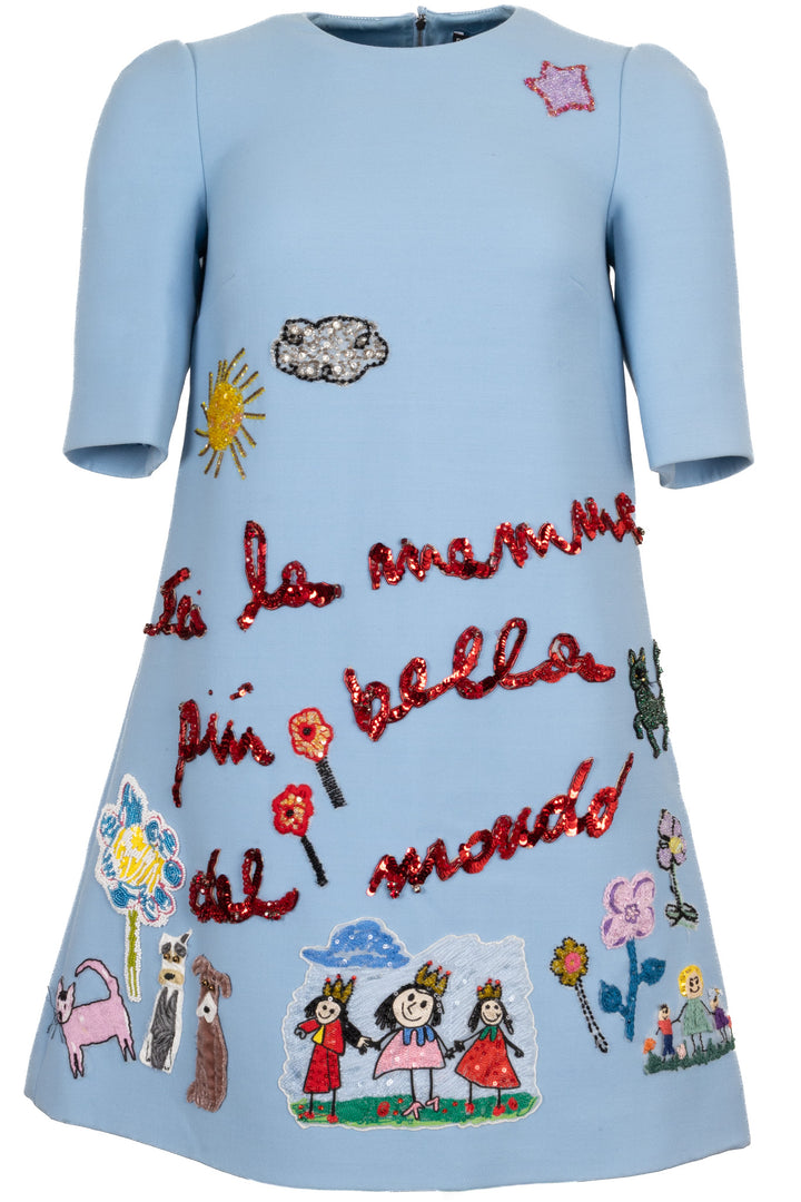 Robe brodée en laine bleu DOLCE & GABBANA