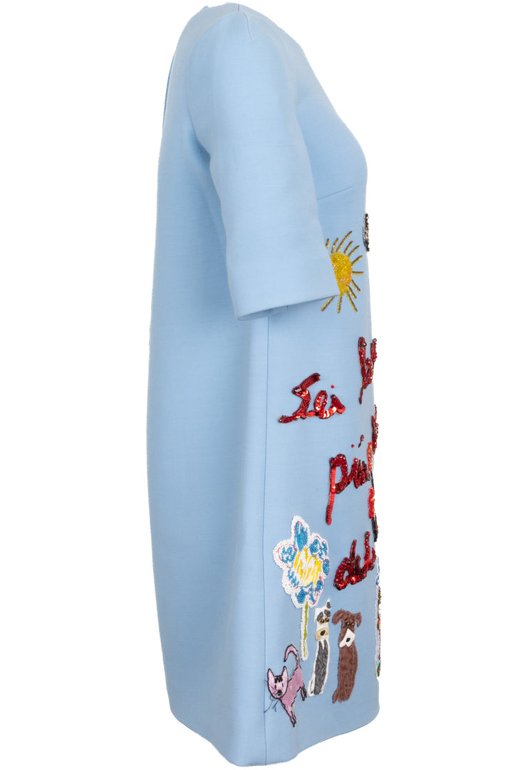 Robe brodée en laine bleu DOLCE & GABBANA