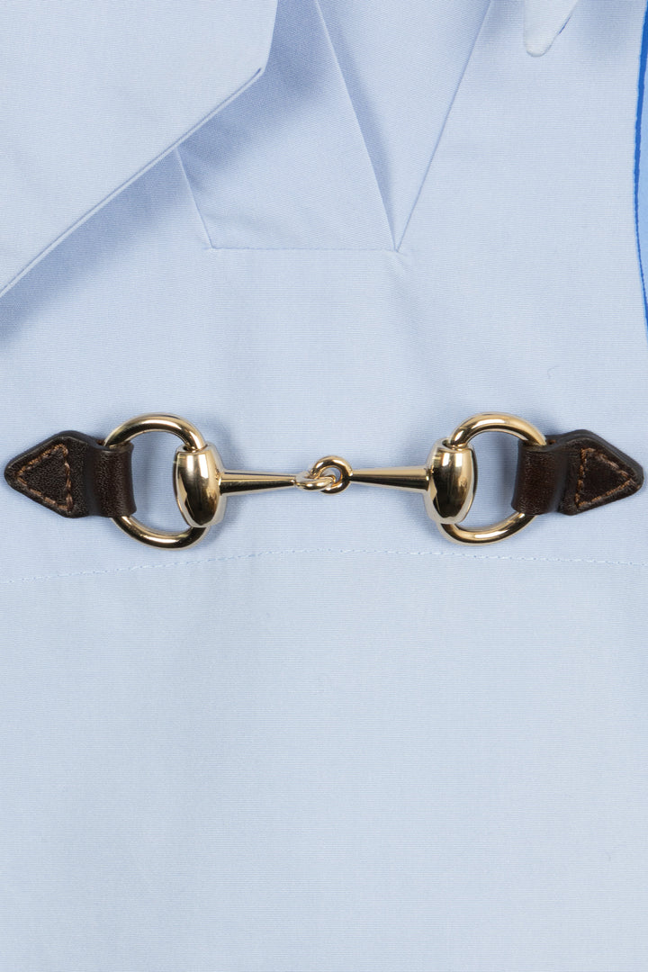 GUCCI Horsebit Floral Pussy Bow Blouse Cotton Blue