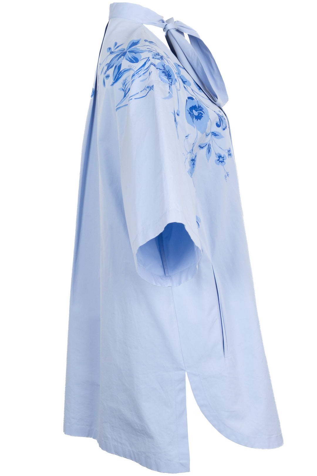 GUCCI Horsebit Floral Pussy Bow Blouse Cotton Blue
