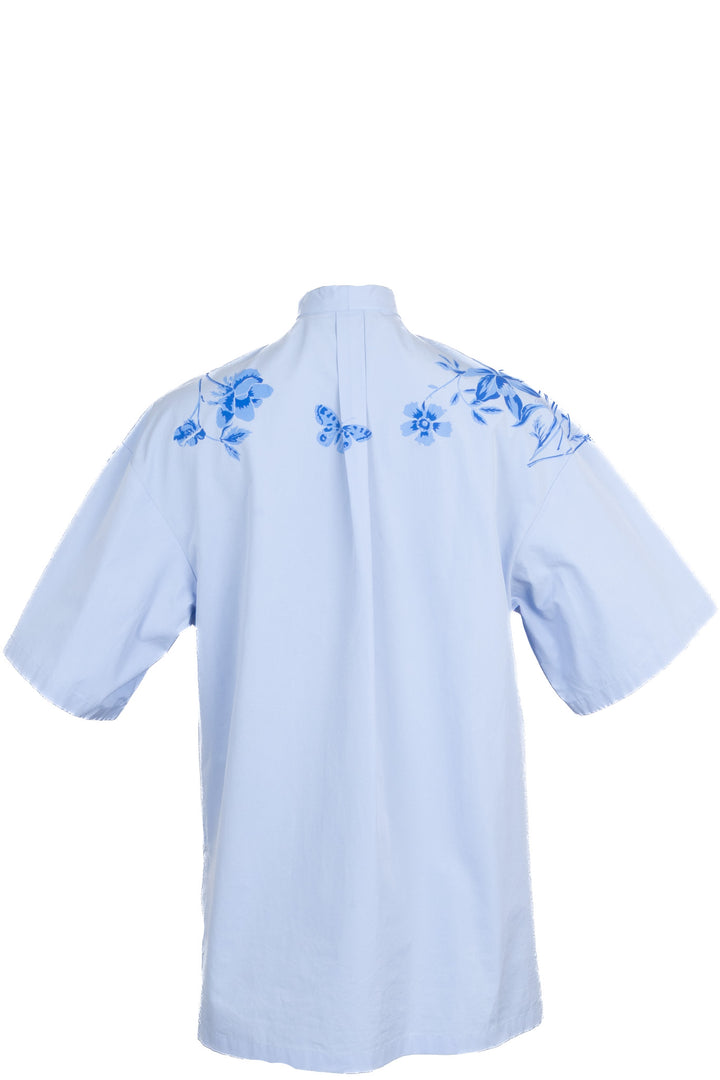 GUCCI Horsebit Floral Pussy Bow Blouse Cotton Blue