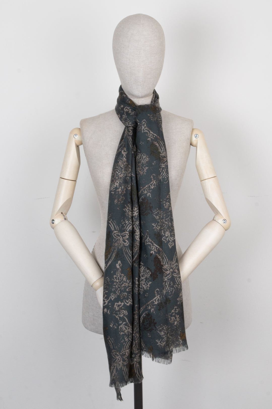 LORO PIANA Floral Scarf Cashmere Petrol