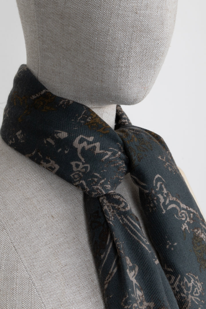 LORO PIANA Floral Scarf Cashmere Petrol