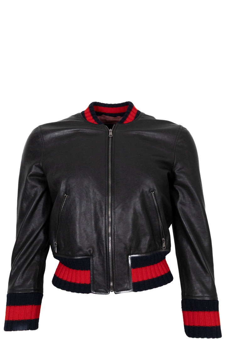 GUCCI Butterfly Zip Bomber Leather Jacket Black