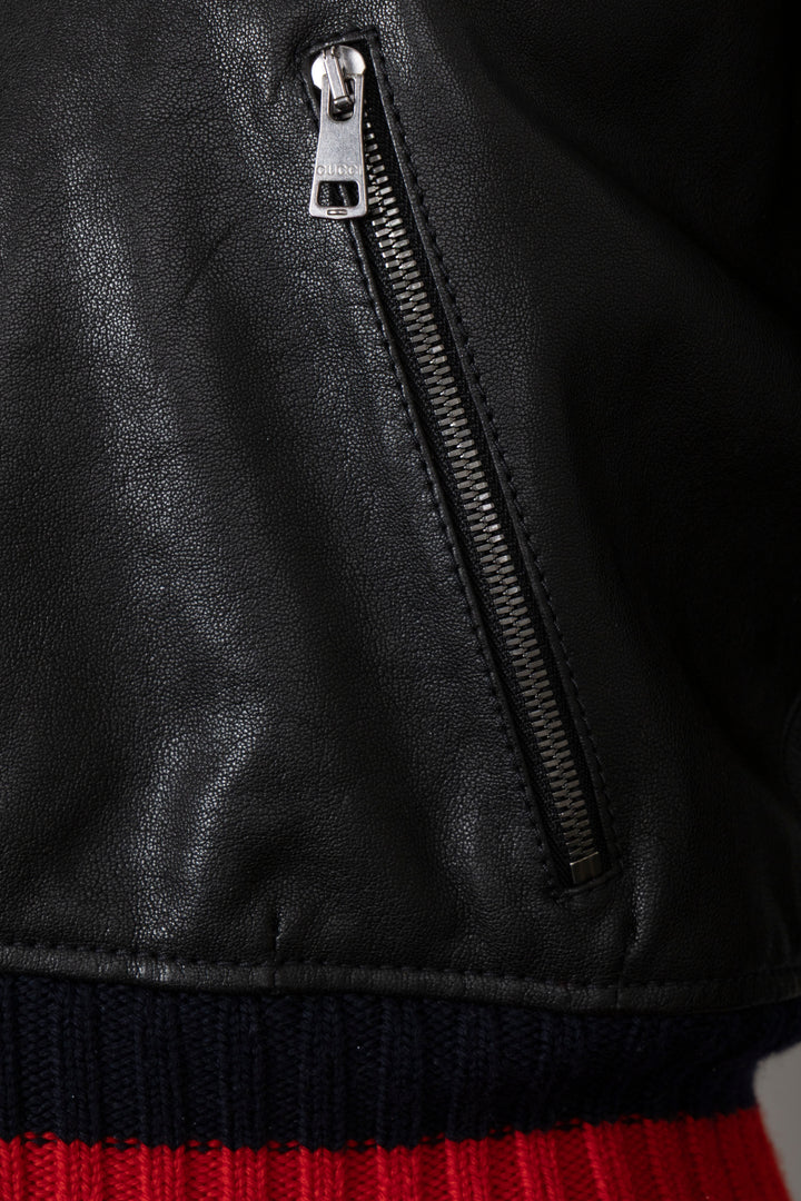 GUCCI Butterfly Zip Bomber Leather Jacket Black