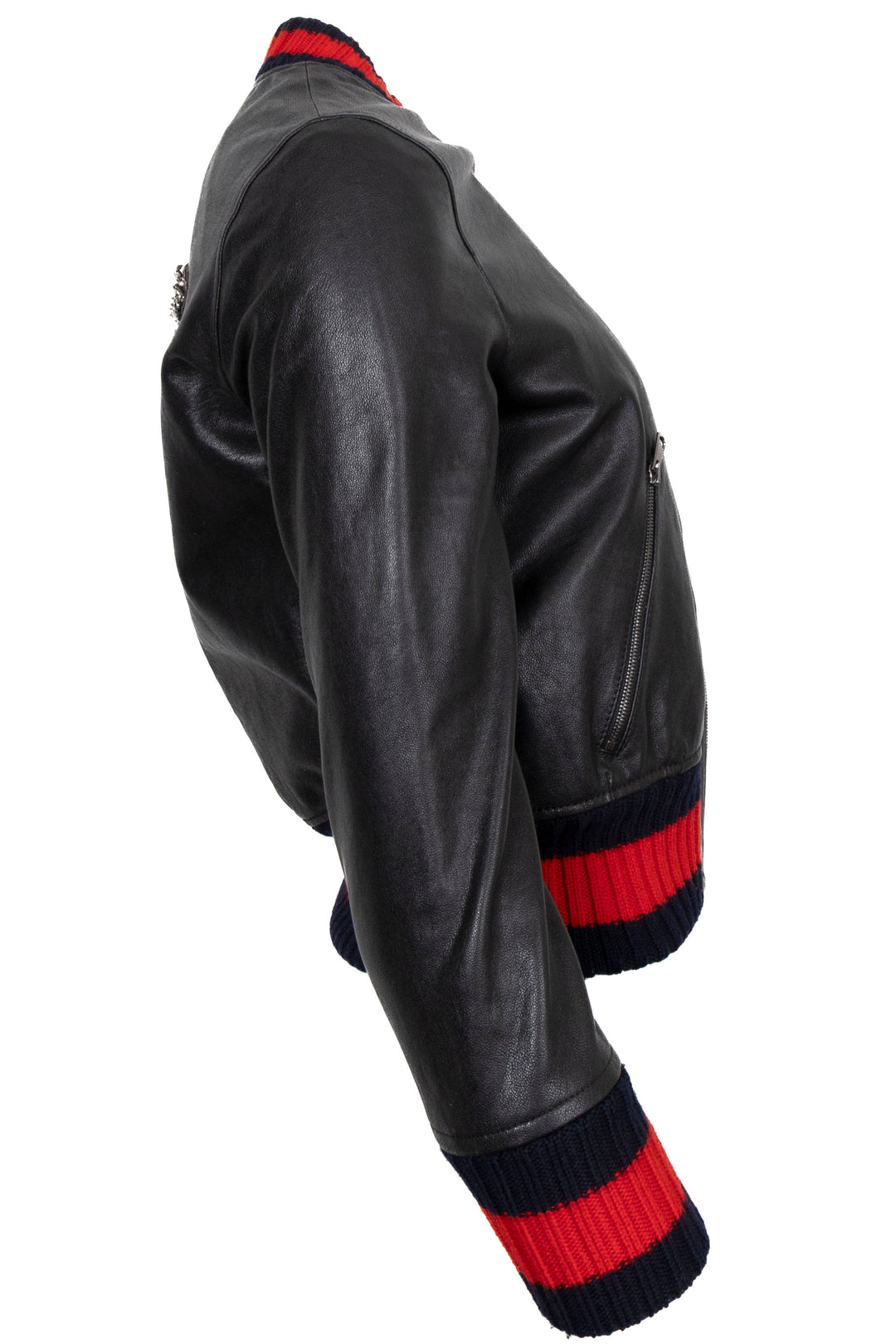 GUCCI Butterfly Zip Bomber Leather Jacket Black