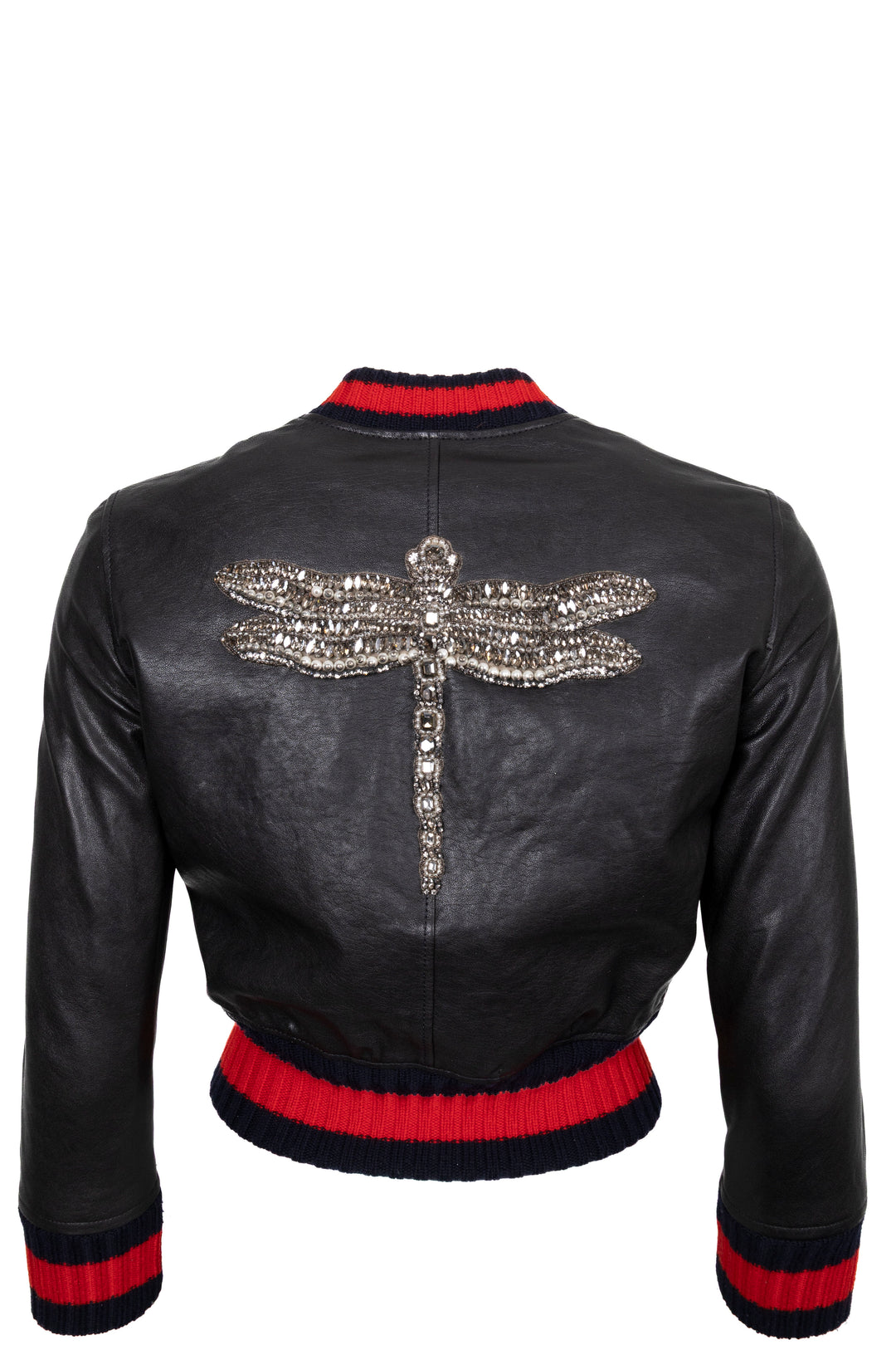 GUCCI Butterfly Zip Bomber Leather Jacket Black