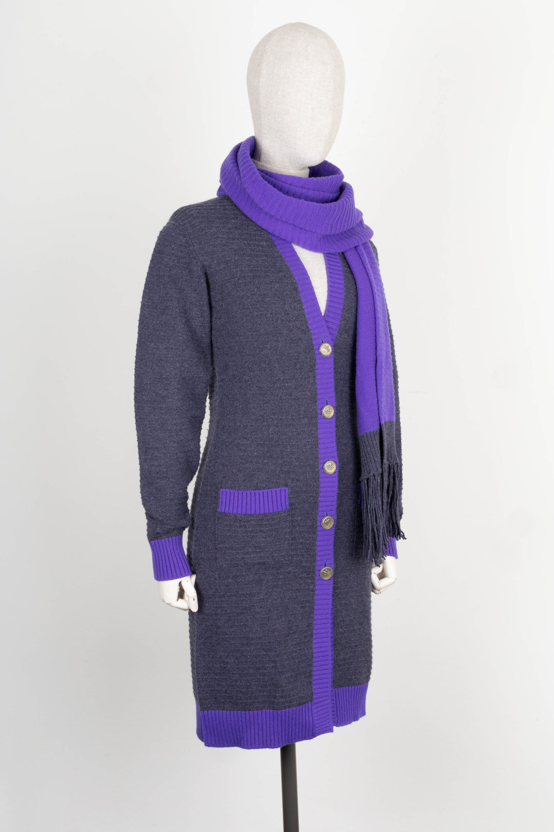 CHANEL Two Piece Knit Cashmere Grey & Purple 08 Autumn