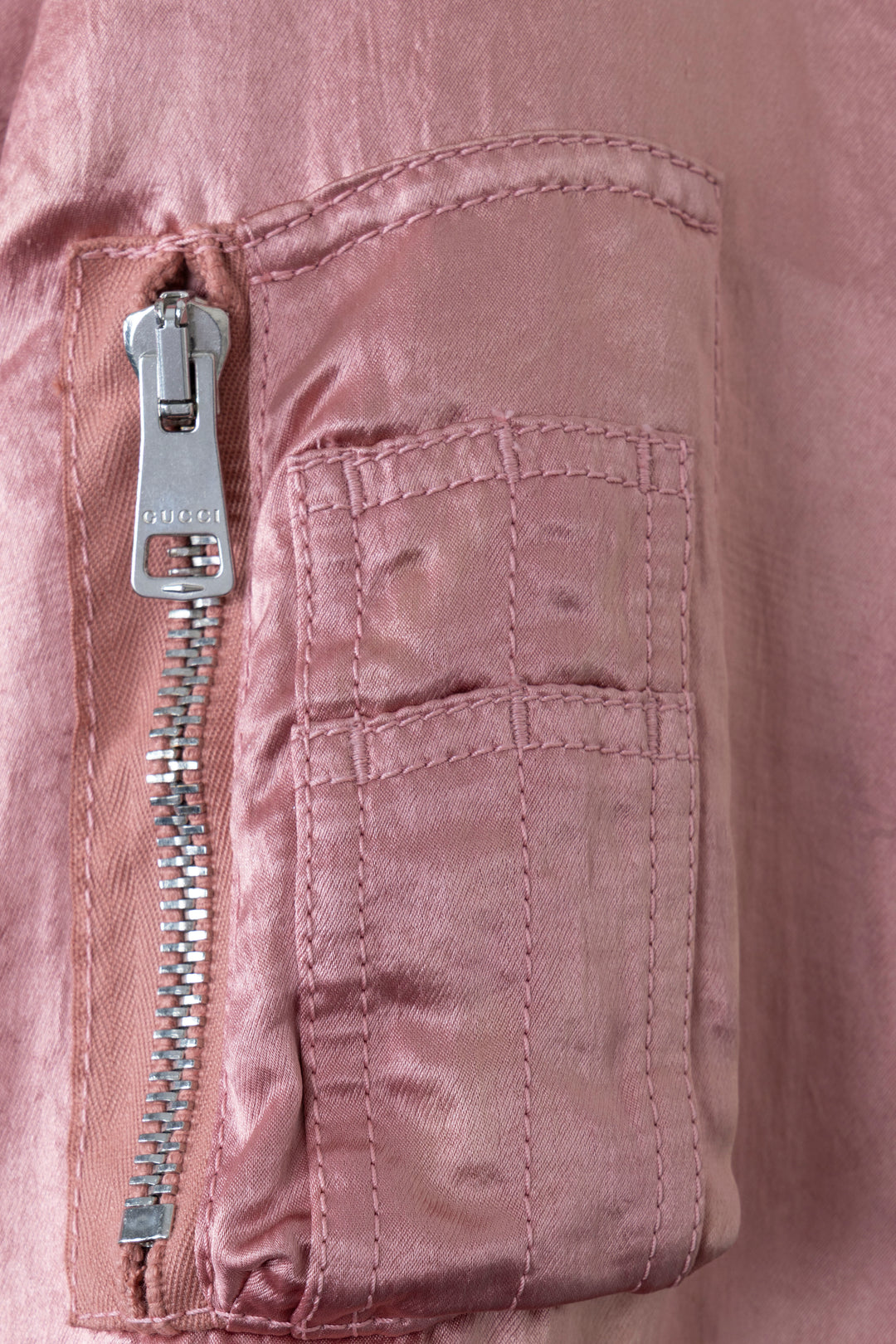 GUCCI Guccification Teddy Zip Bomber Jacket Silk Pink