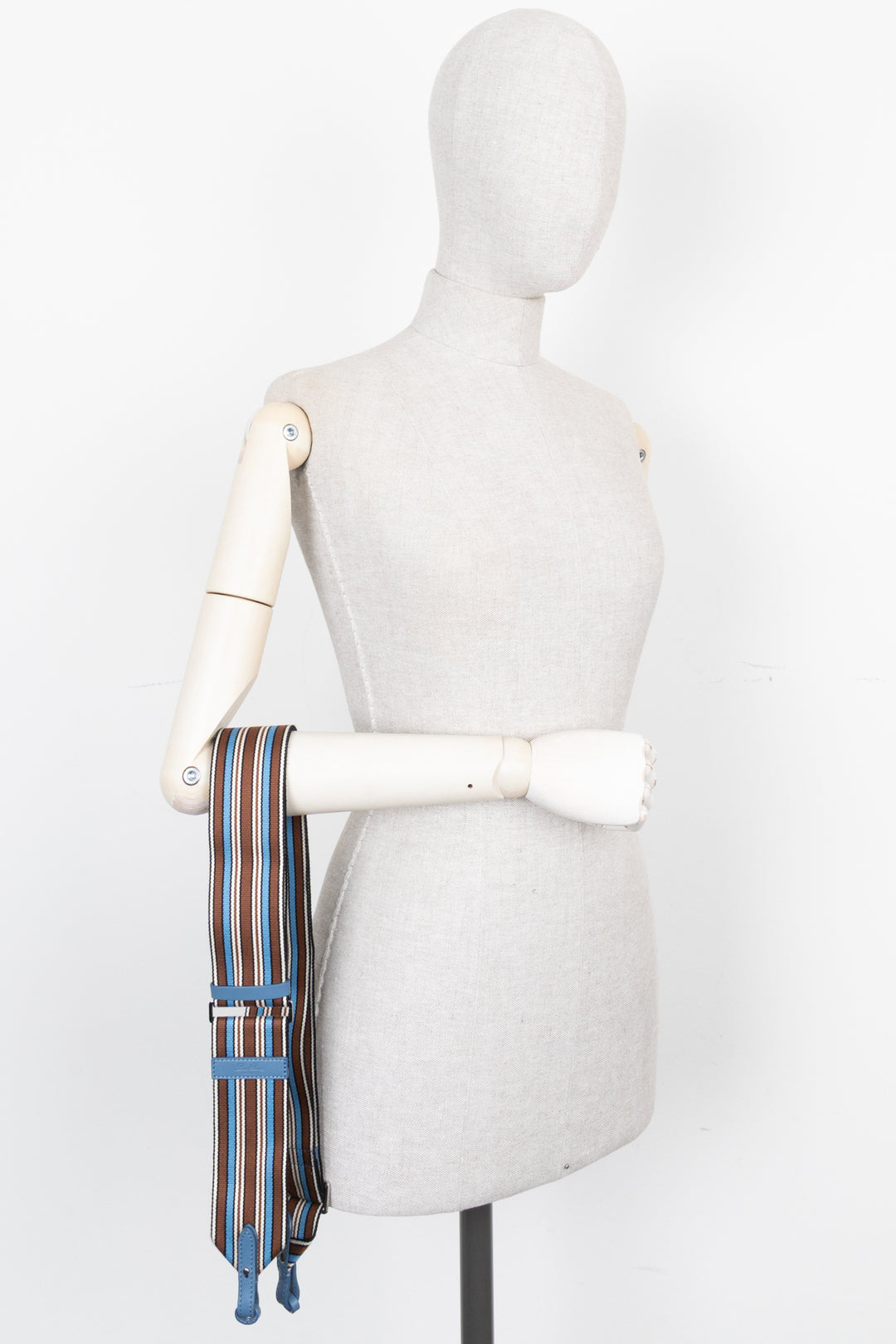 LORO PIANA Bracelet en Toile Rayée Bleu Marron