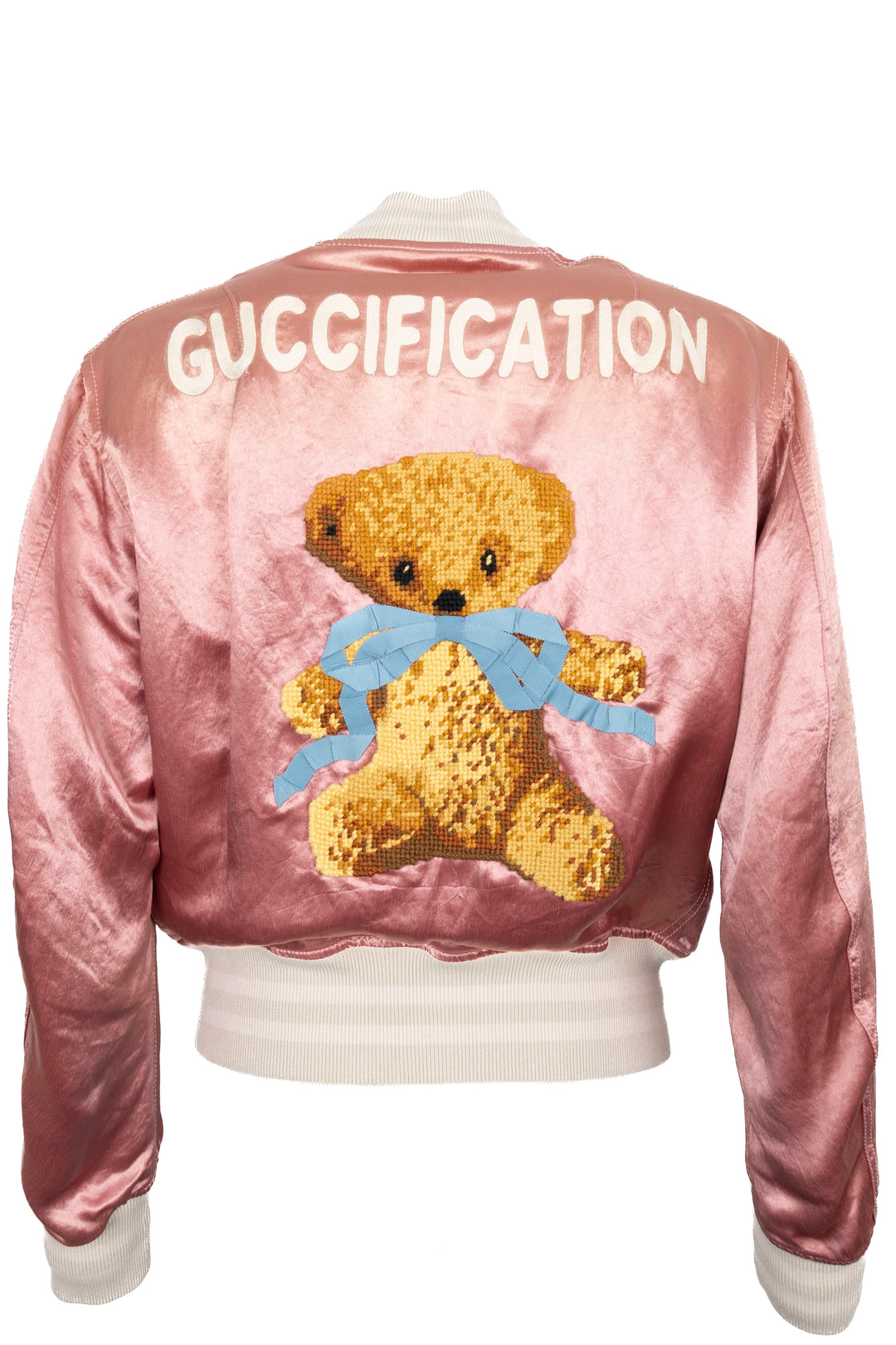 GUCCI Guccification Teddy Zip Bomber Jacket Silk Pink