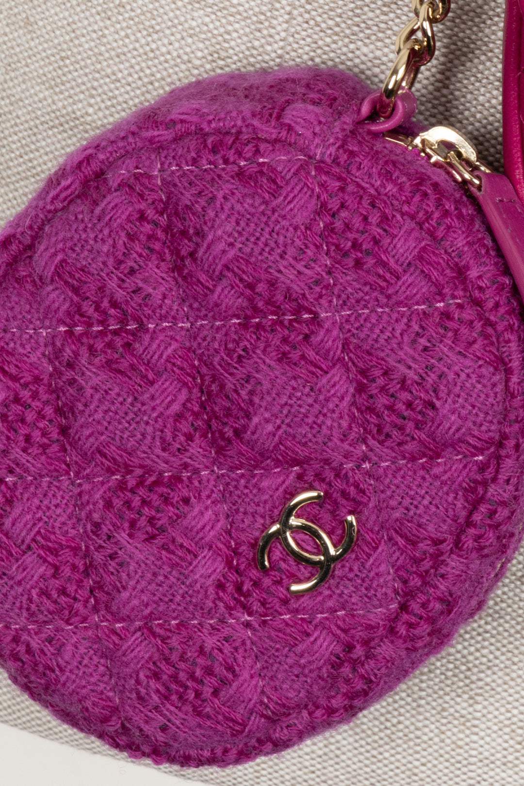 CHANEL Double Waist Bags Belt Tweed Leather Pink