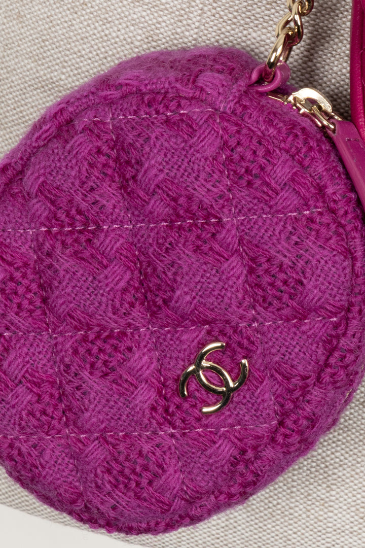 CHANEL Double Waist Bags Belt Tweed Leather Pink